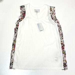 3:1 Phillip Lim White Sleeveless Top Silk Floral Inserts with Side Zippers